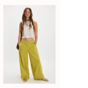 ISO Free People Demi Cotton-Linen Pants SMALL color PALMA GREEN